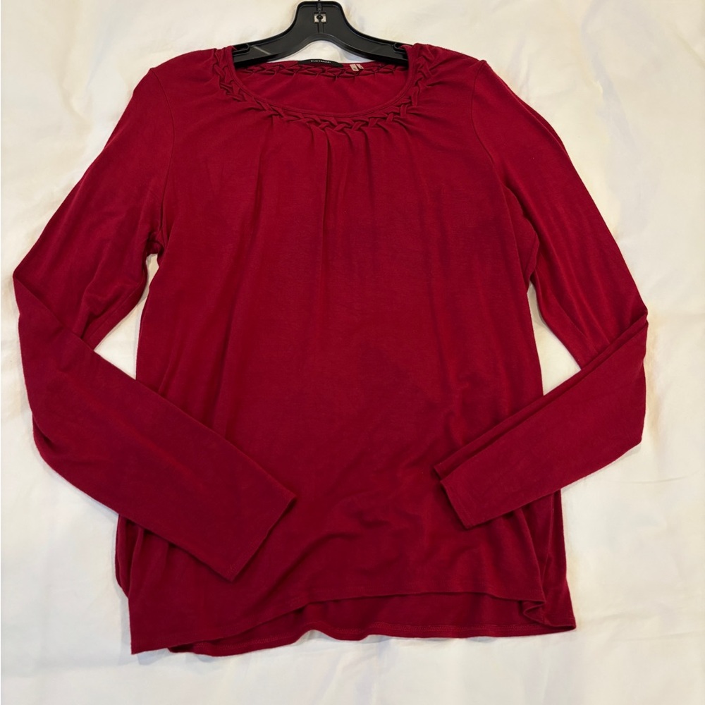 Elie Tahari Maroon Long Sleeve Top with neckline detail